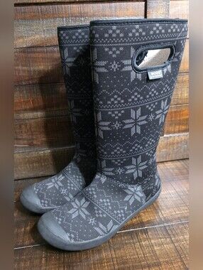 Bogs Summit Sweater Knit Black Pull On Neo-Tech Waterproof Nordic Boots Womens 7